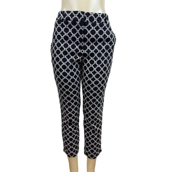 Talbots Women Black & White Geometric Print Cropped Pants With Belt Loops Sz 10P - Picture 1 of 10